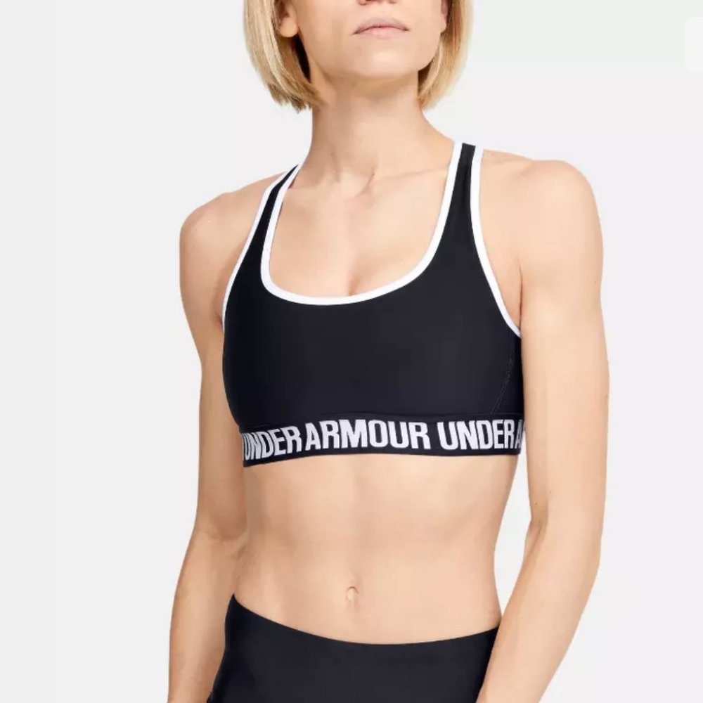 Under Armour 🔥SALE!🔥 Crossback Mid Sports Bras Blak Women Size S 1310665 001 - Picture 1 of 4